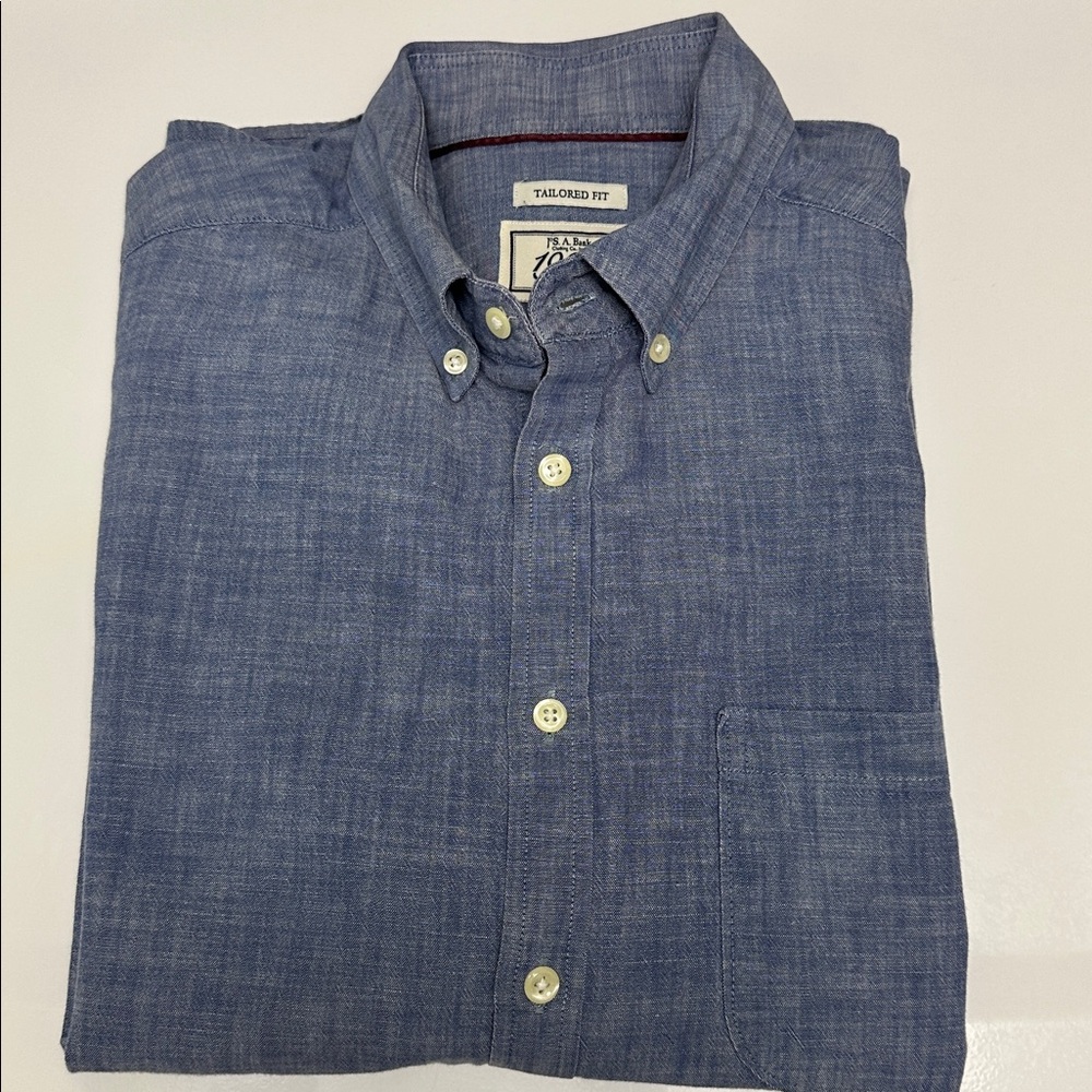 Jos. A. Bank 1905 Collection Tailored Fit Blue Chambray Long Sleeve - Size L